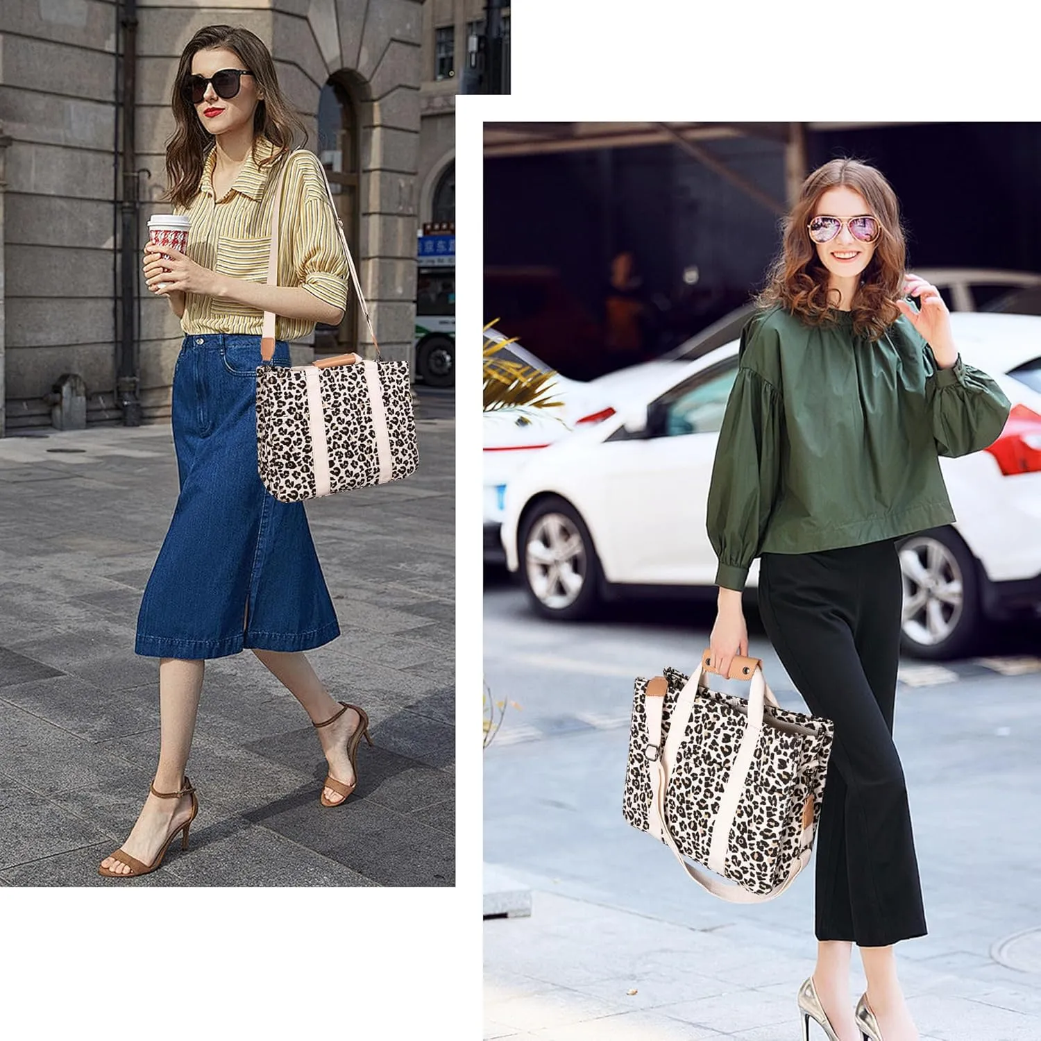Canvas Tote Bag with Multi Pocket Crossbody Bag for Women Tote Bag with Adjustable Shoulder Strap Handbag (No zipper)
