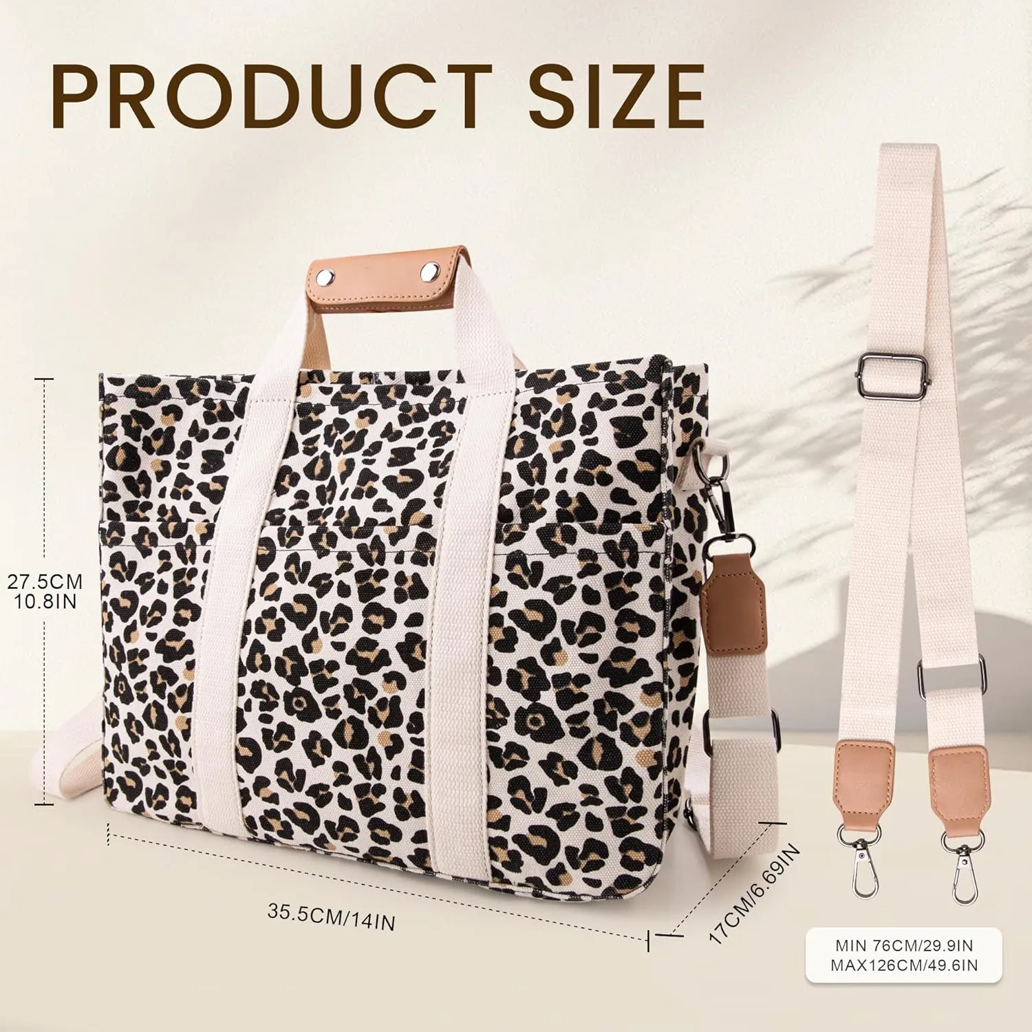 Canvas Tote Bag with Multi Pocket Crossbody Bag for Women Tote Bag with Adjustable Shoulder Strap Handbag (No zipper)