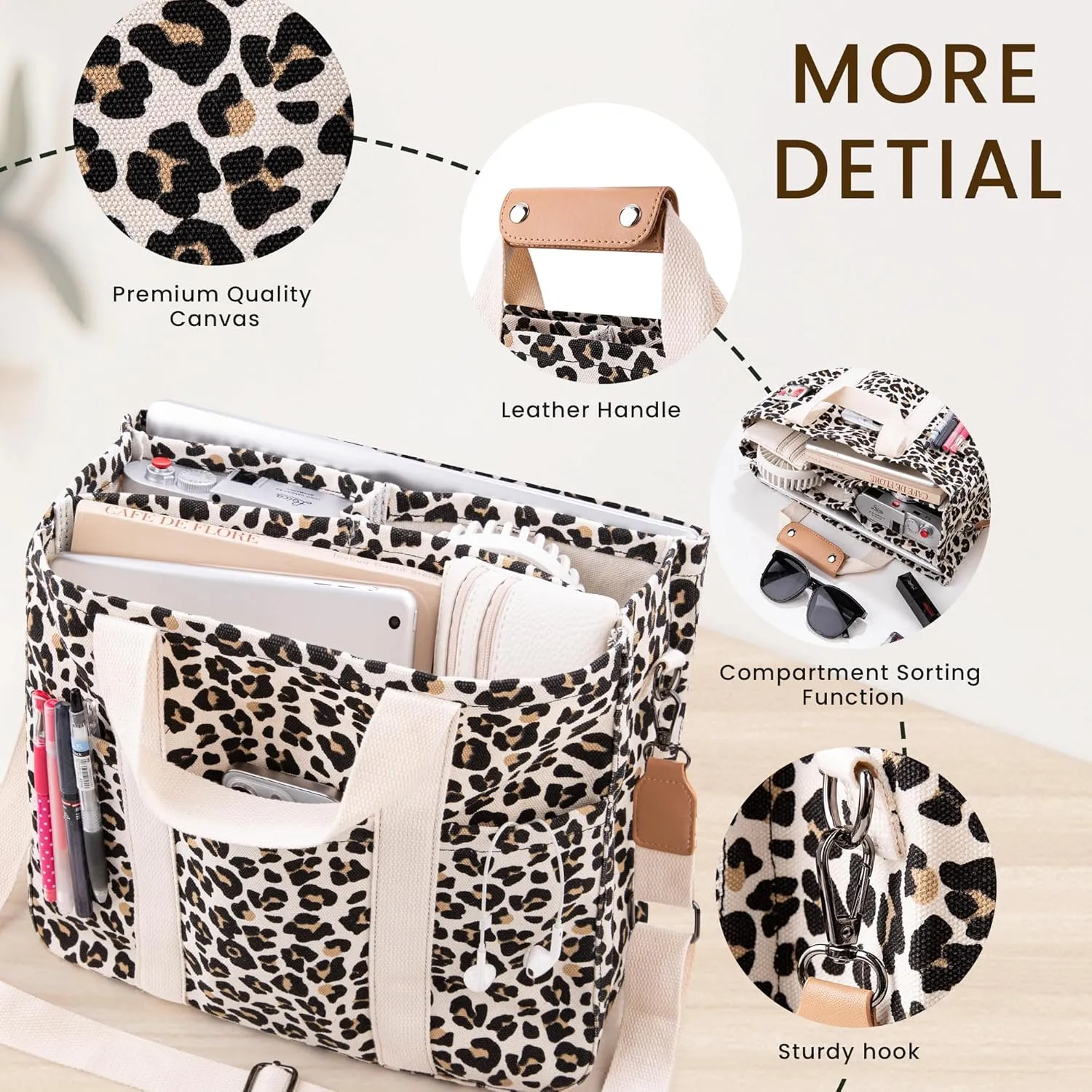 Canvas Tote Bag with Multi Pocket Crossbody Bag for Women Tote Bag with Adjustable Shoulder Strap Handbag (No zipper)