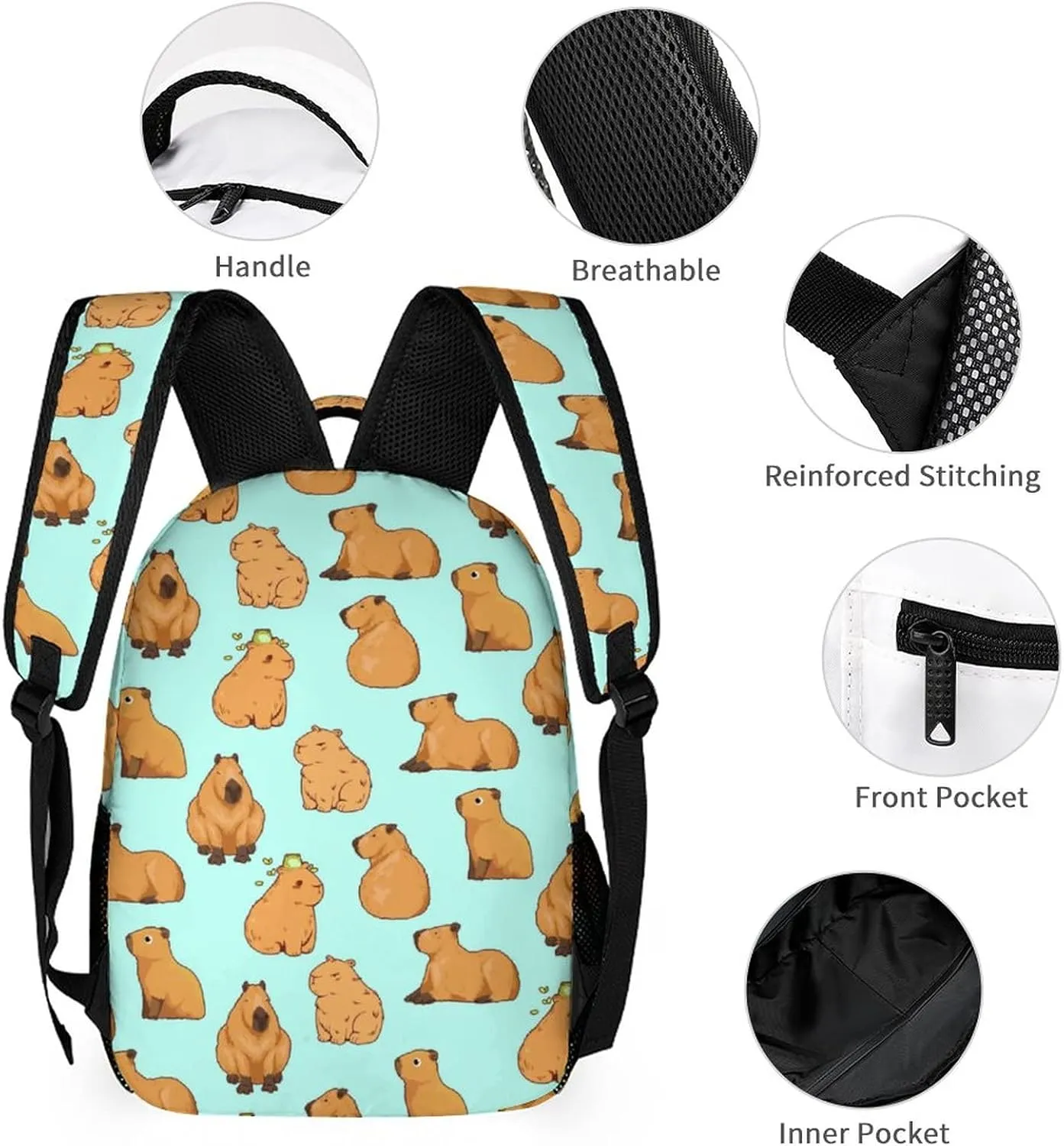 Capybara Backpack for Kids Boys Girls Polyester Fashion School Bag Print Travel Stylish Laptop Bookbag Gift Blue