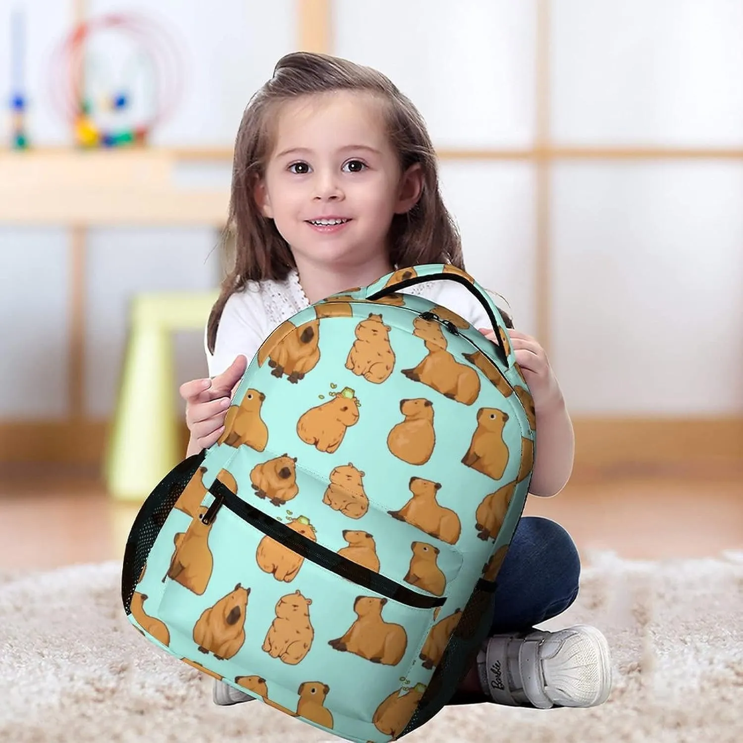 Capybara Backpack for Kids Boys Girls Polyester Fashion School Bag Print Travel Stylish Laptop Bookbag Gift Blue