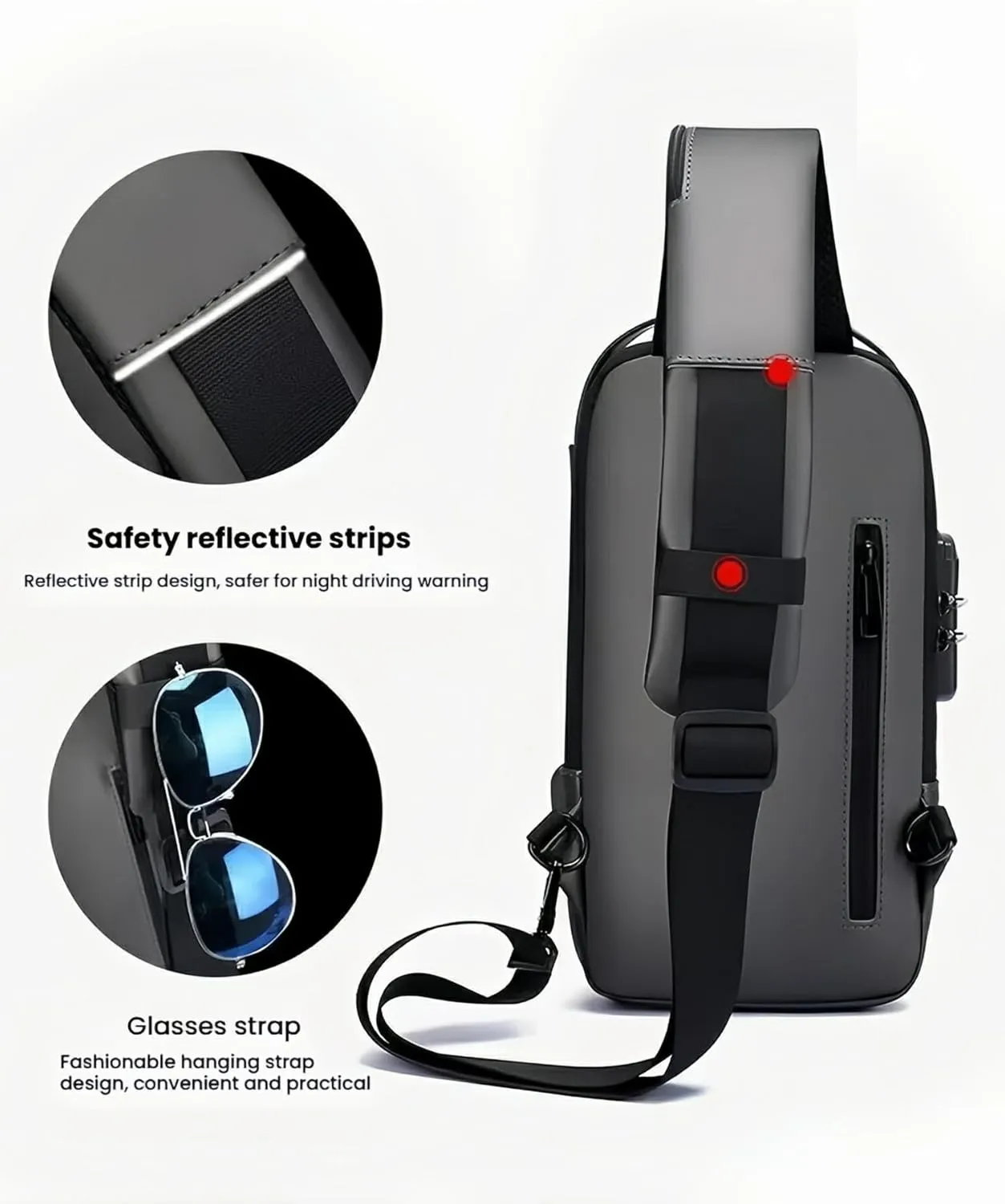 Carbon fiber streamline anti-theft shoulder bag, USB charging sports waterproof shoulder bag (Black gold)