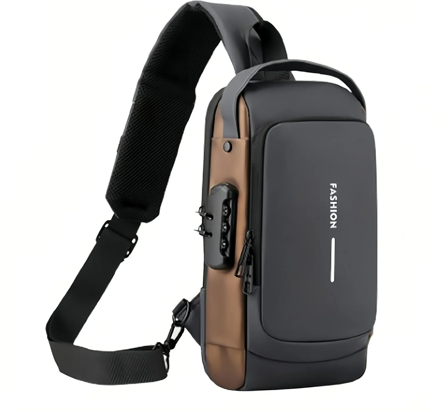 Carbon fiber streamline anti-theft shoulder bag, USB charging sports waterproof shoulder bag (Black gold)
