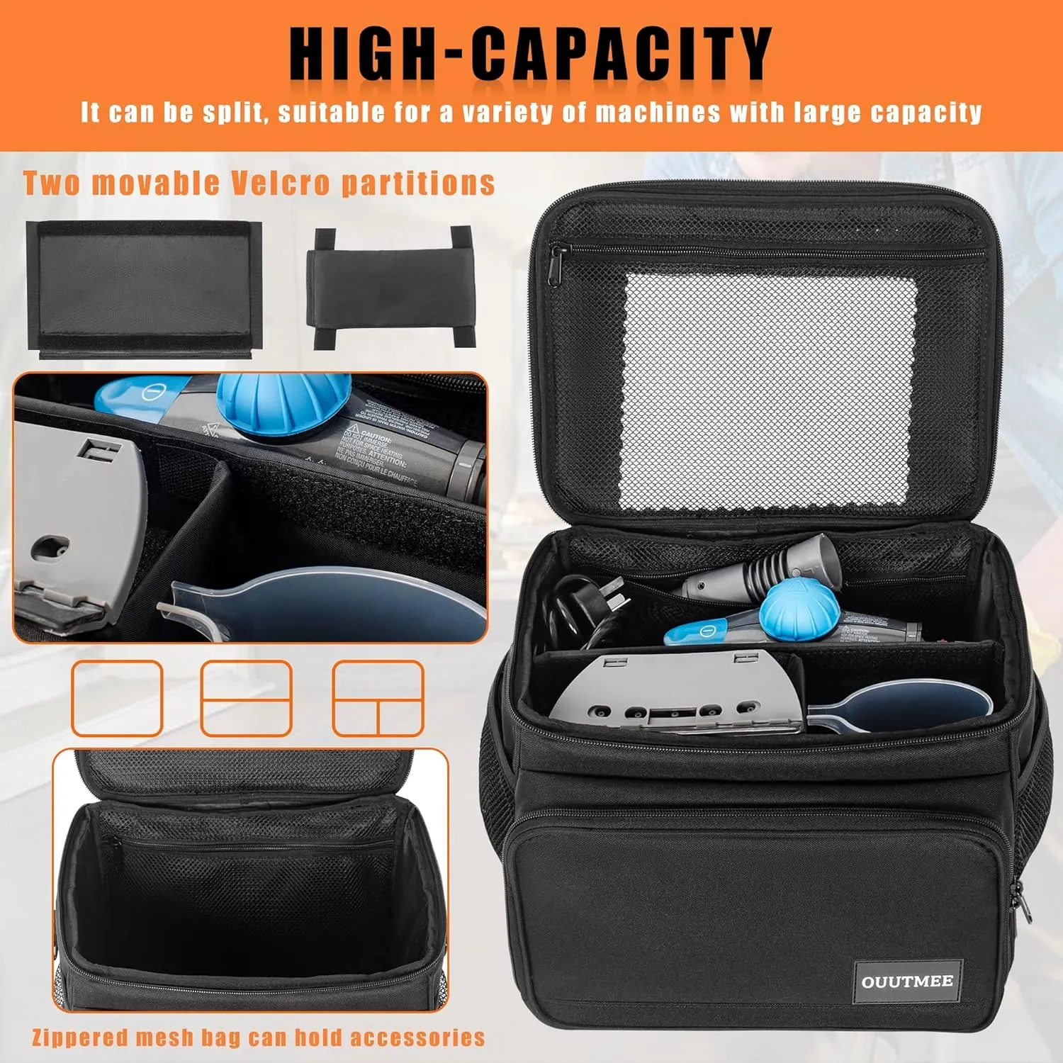Carry Bag Compatible with Bissell SteamShot Hard Surface Steam Cleaner 39N7V/39N7A, Adjustable Compartments Steam Cleaner Storage Bag, Travel Bag with Extra Pockets for Accessories