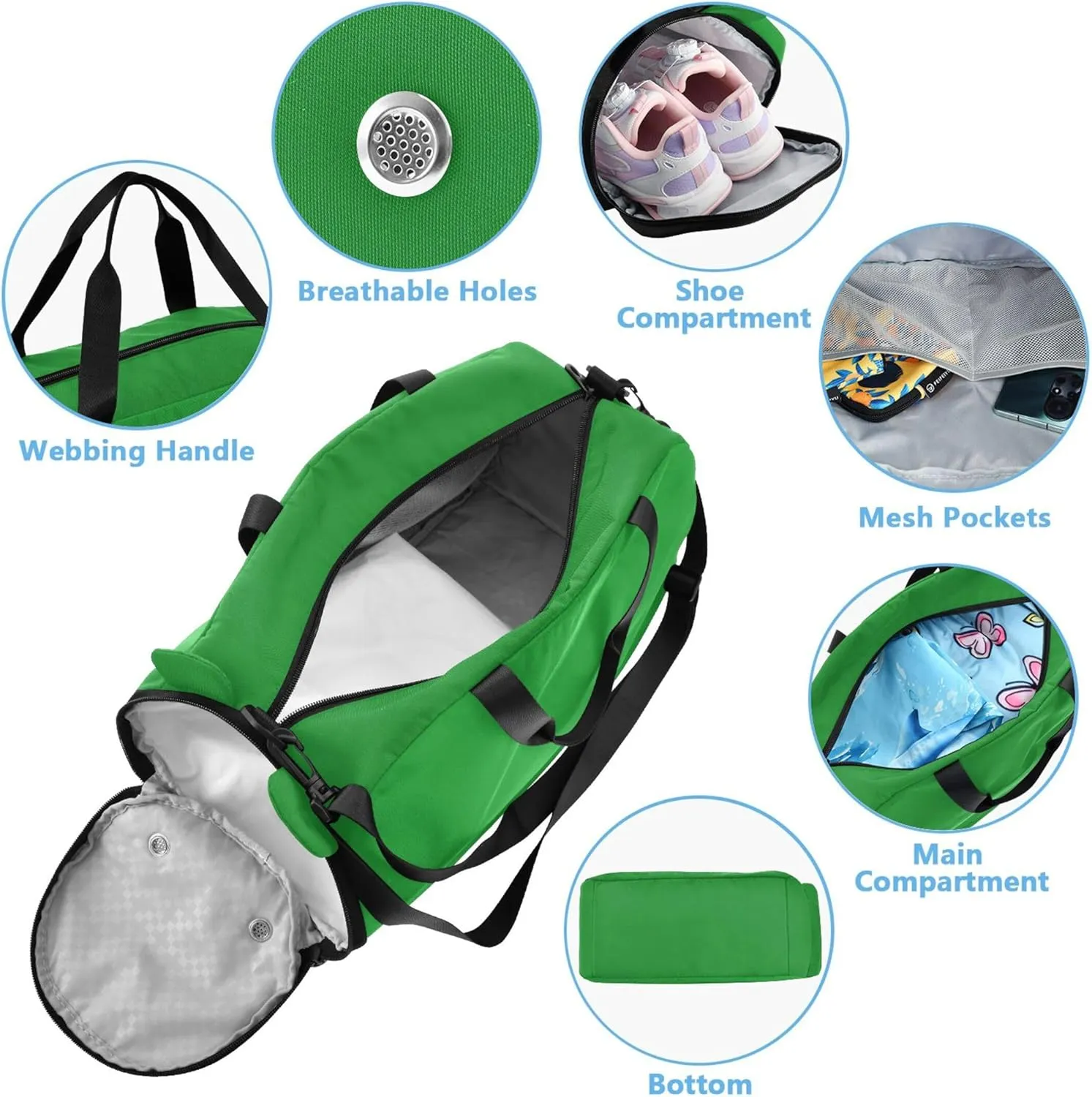 Carry on Duffel Bag Boy Weekender Overnight Mint Green Travel Duffle Bags Girls Tote Duffle Bag for Kids