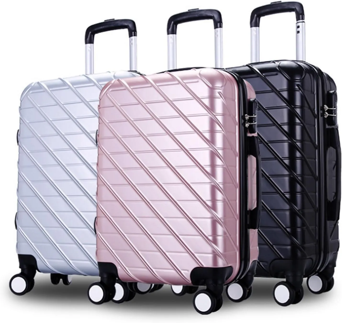 Carry-on Suitcase Luggage Carry On Luggage with Spinner Wheels Luggage Travel Suitcase Hardshell Lightweight Carry-on Suitcases Carry On Luggages,Sliver-24inch (Black 20inch)