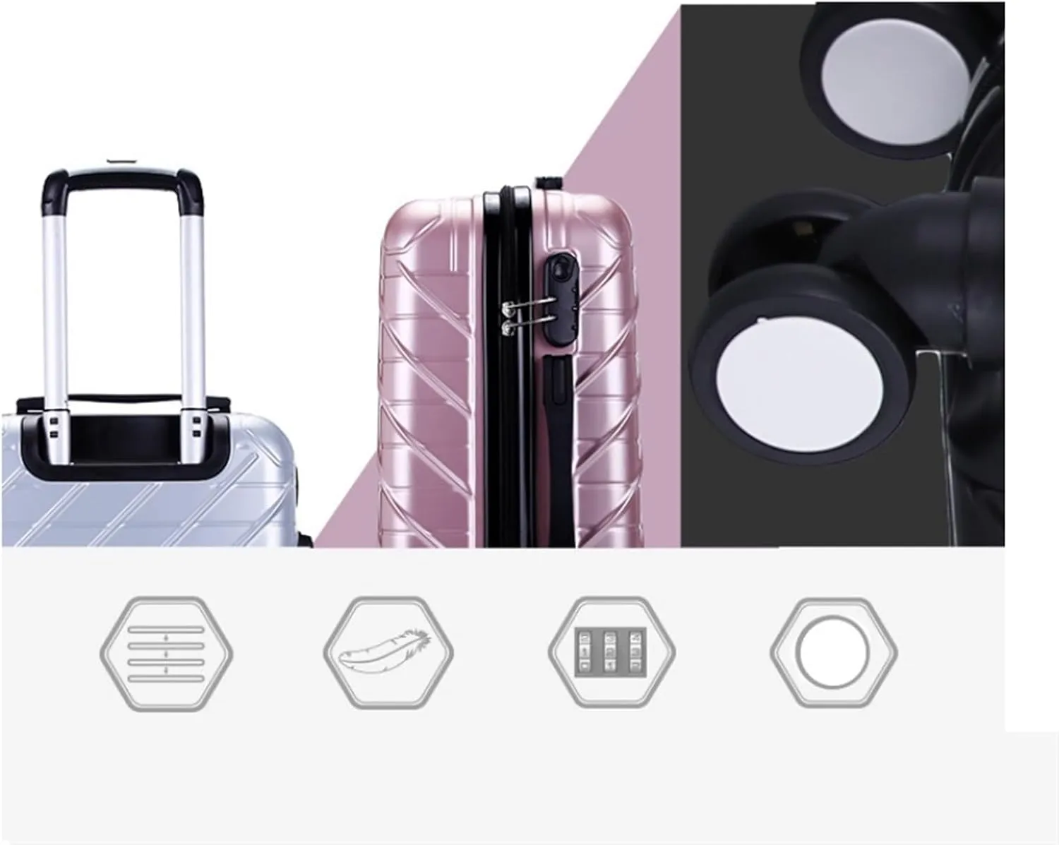 Carry-on Suitcase Luggage Carry On Luggage with Spinner Wheels Luggage Travel Suitcase Hardshell Lightweight Carry-on Suitcases Carry On Luggages,Sliver-24inch (Black 20inch)