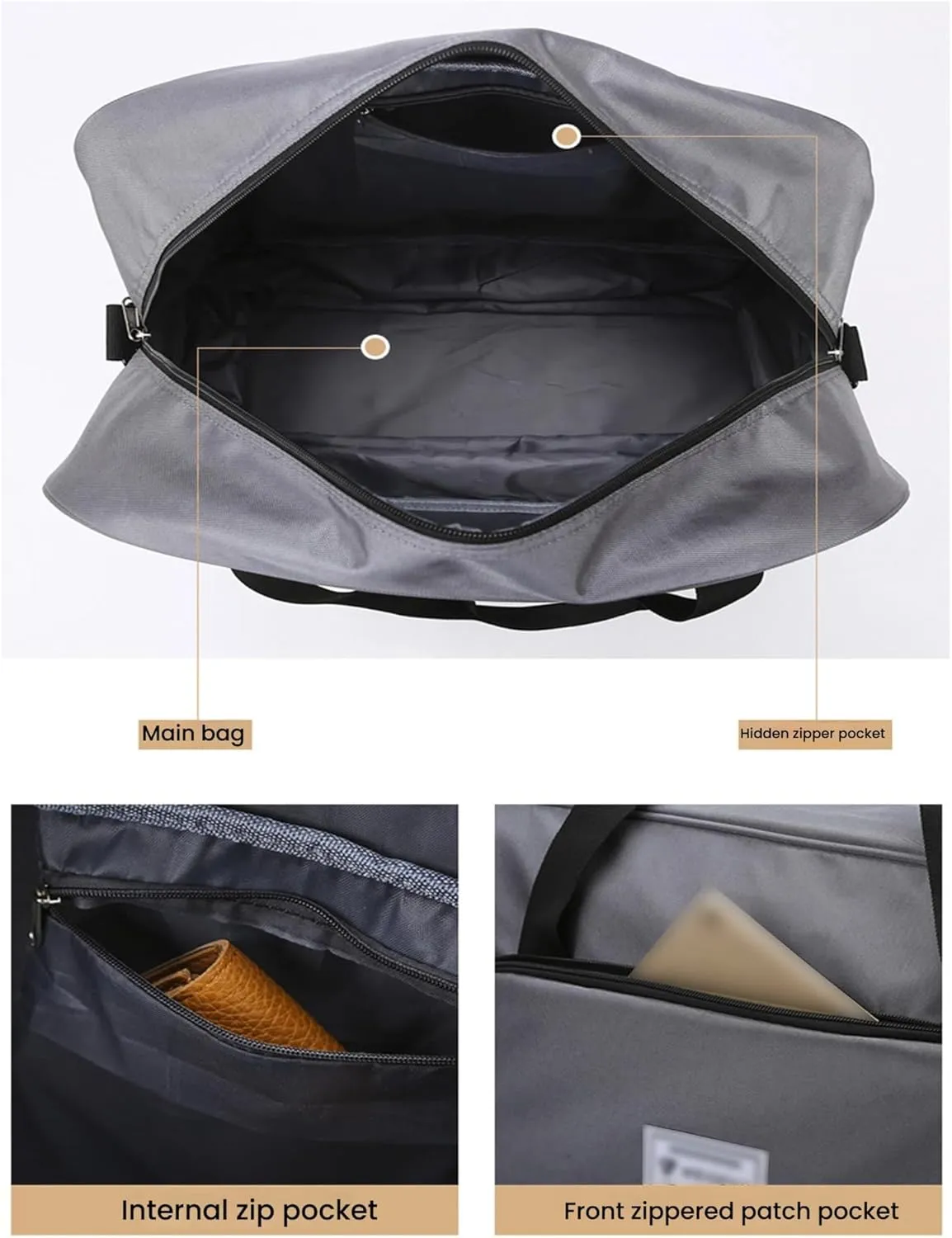 Carry-On with Spinner Wheels Rolling Duffle Bag with Wheels - Expandable & Foldable Travel Bag Water-Resistant Weekender Overnight Bag for Sports & Short Trips(Gray)