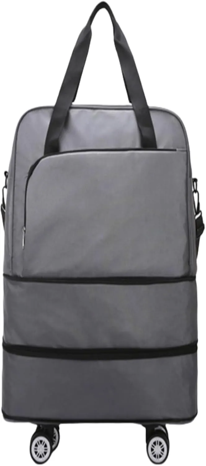 Carry-On with Spinner Wheels Rolling Duffle Bag with Wheels - Expandable & Foldable Travel Bag Water-Resistant Weekender Overnight Bag for Sports & Short Trips(Gray)