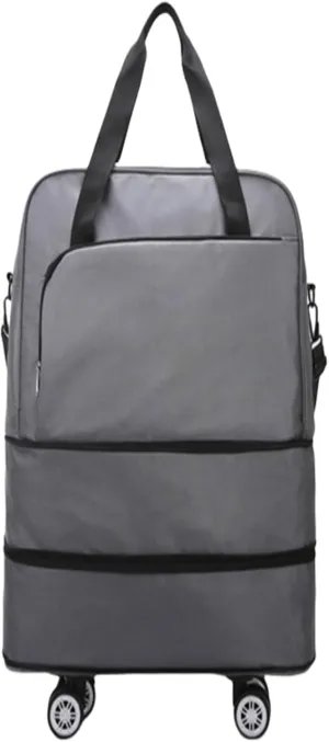 Carry-On with Spinner Wheels Rolling Duffle Bag with Wheels - Expandable & Foldable Travel Bag Water-Resistant Weekender Overnight Bag for Sports & Short Trips(Gray)