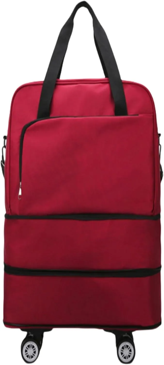 Carry-On with Spinner Wheels Rolling Duffle Bag with Wheels - Expandable & Foldable Travel Bag Water-Resistant Weekender Overnight Bag for Sports & Short Trips(Red)