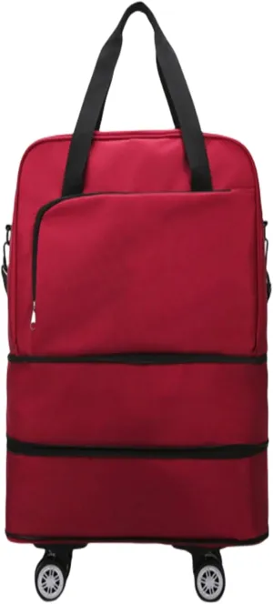 Carry-On with Spinner Wheels Rolling Duffle Bag with Wheels - Expandable & Foldable Travel Bag Water-Resistant Weekender Overnight Bag for Sports & Short Trips(Red)