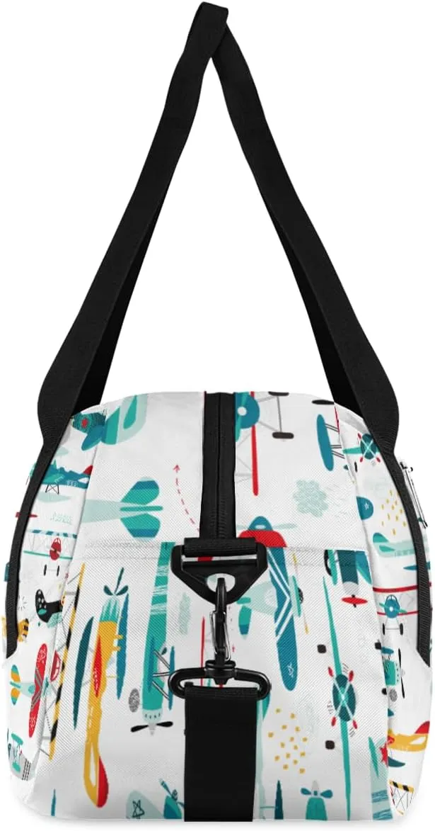 Cartoon Airplanes Pattern Custom Name Kids Duffel Bags Personalized Customized Sports Gym Bag Girls Dance Bag Tote Overnight Weekender Sleepover Carry On Travel Bag for Boys Girls