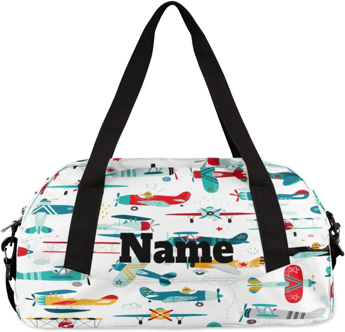 Cartoon Airplanes Pattern Custom Name Kids Duffel Bags Personalized Customized Sports Gym Bag Girls Dance Bag Tote Overnight Weekender Sleepover Carry On Travel Bag for Boys Girls