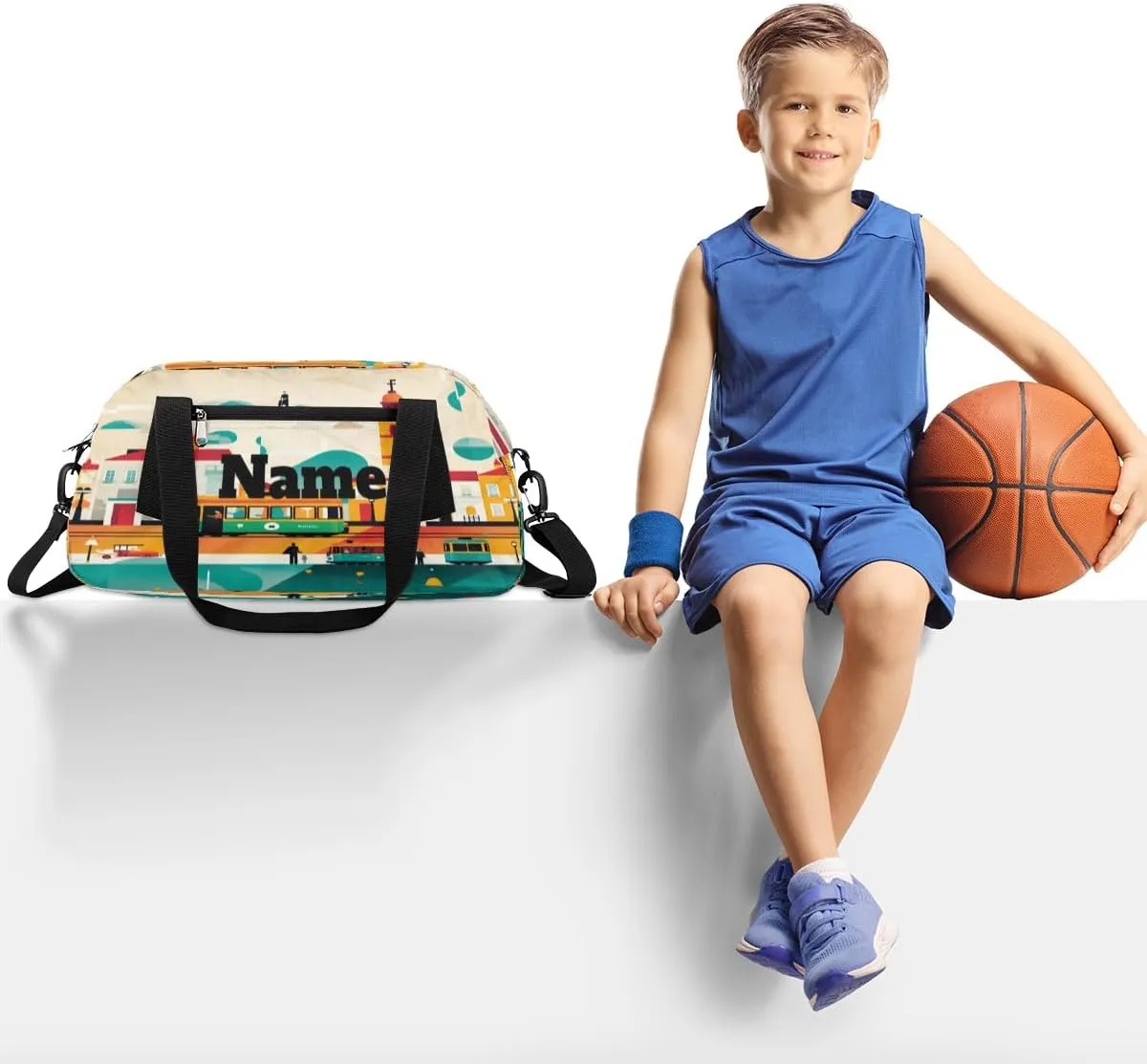 Cartoon Bus House Custom Name Kids Duffel Bags Personalized Customized Gifts Sports Gym Bag Girls Dance Bag Overnight Weekender Sleepover Carry On Travel Tote Bag for Boys Girls