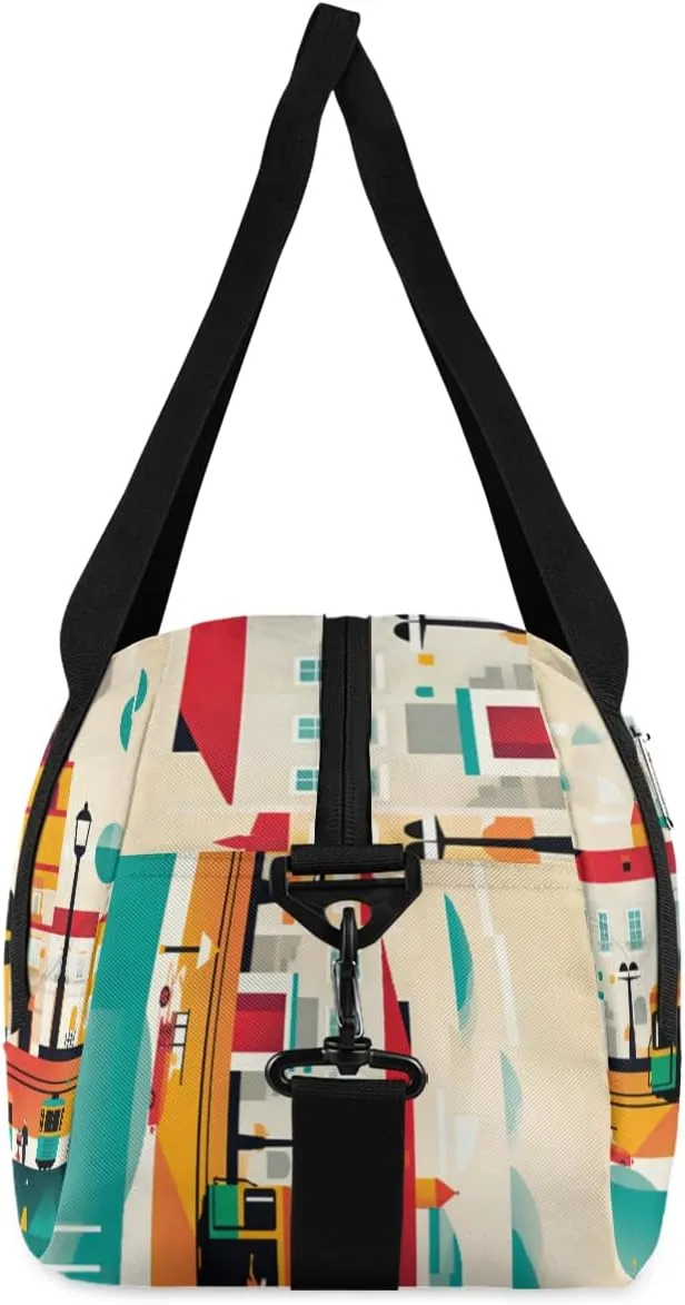 Cartoon Bus House Custom Name Kids Duffel Bags Personalized Customized Gifts Sports Gym Bag Girls Dance Bag Overnight Weekender Sleepover Carry On Travel Tote Bag for Boys Girls