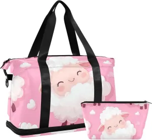 Cartoon Cute White Sheep Duffel Bag Carry On Personal Item Bag with Adjustable Strap for Sports Waterproof