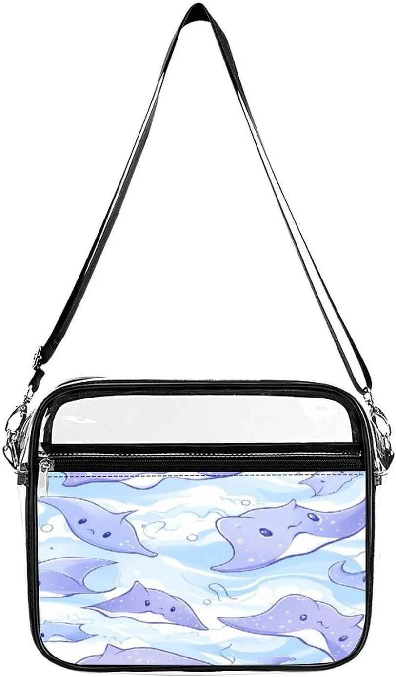 Cartoon Manta Rays Clear Crossbody Bags Shoulder Bag Messenger Purse for Stadium Concerts Sports Events