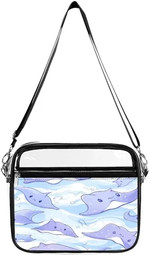 Cartoon Manta Rays Clear Crossbody Bags Shoulder Bag Messenger Purse for Stadium Concerts Sports Events