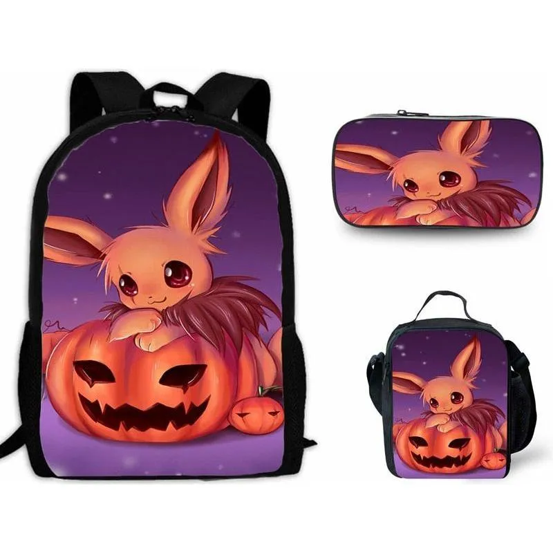 Cartoon Pikachou Schoolbag Backpack Lunch Bag Shoulder Bag Pencil Case Gift for Kids Students