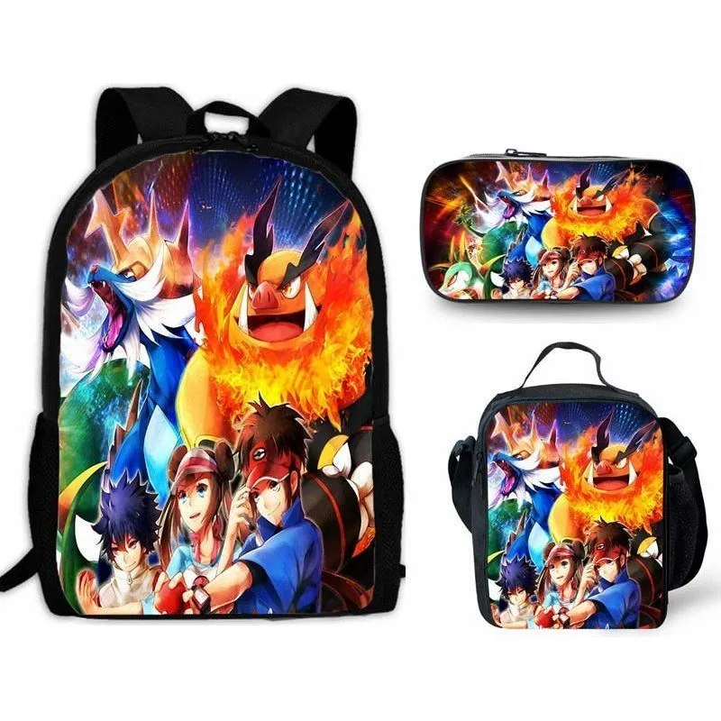 Cartoon Pikachou Schoolbag Backpack Lunch Bag Shoulder Bag Pencil Case Gift for Kids Students