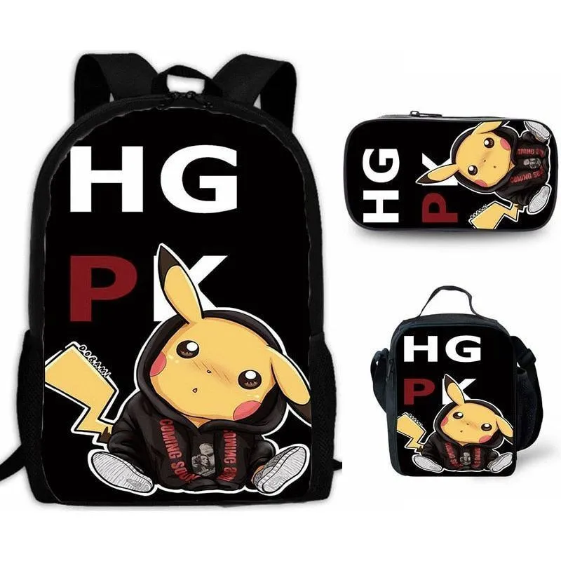 Cartoon Pikachou Schoolbag Backpack Lunch Bag Shoulder Bag Pencil Case Gift for Kids Students