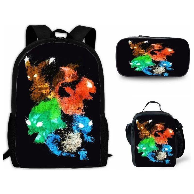 Cartoon Pikachou Schoolbag Backpack Lunch Bag Shoulder Bag Pencil Case Gift for Kids Students