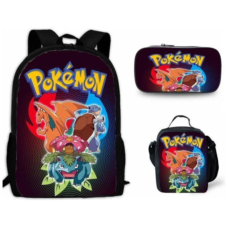 Cartoon Pikachou Schoolbag Backpack Lunch Bag Shoulder Bag Pencil Case Gift for Kids Students