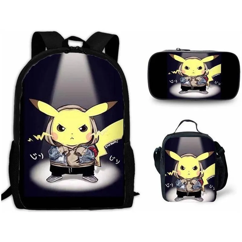 Cartoon Pikachou Schoolbag Backpack Lunch Bag Shoulder Bag Pencil Case Gift for Kids Students
