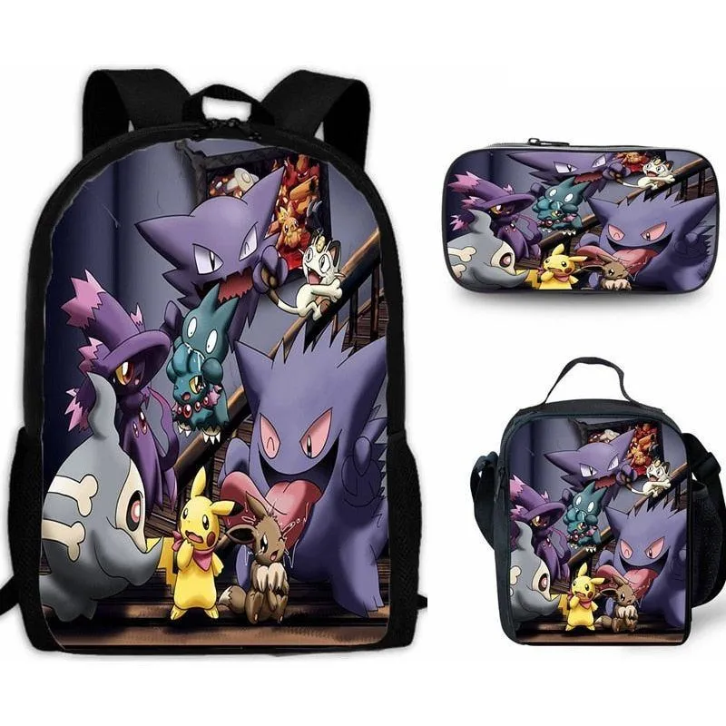 Cartoon Pikachou Schoolbag Backpack Lunch Bag Shoulder Bag Pencil Case Gift for Kids Students