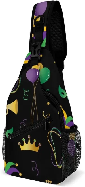 Casual Sling Backpack, Rope Bag, for Mardi Gras Pattern Shoulder Crossbody Bag Chest Pack, Bookbag, Gym Bags Sack Daypack Outdoor Backpack for Man Women Lady s
