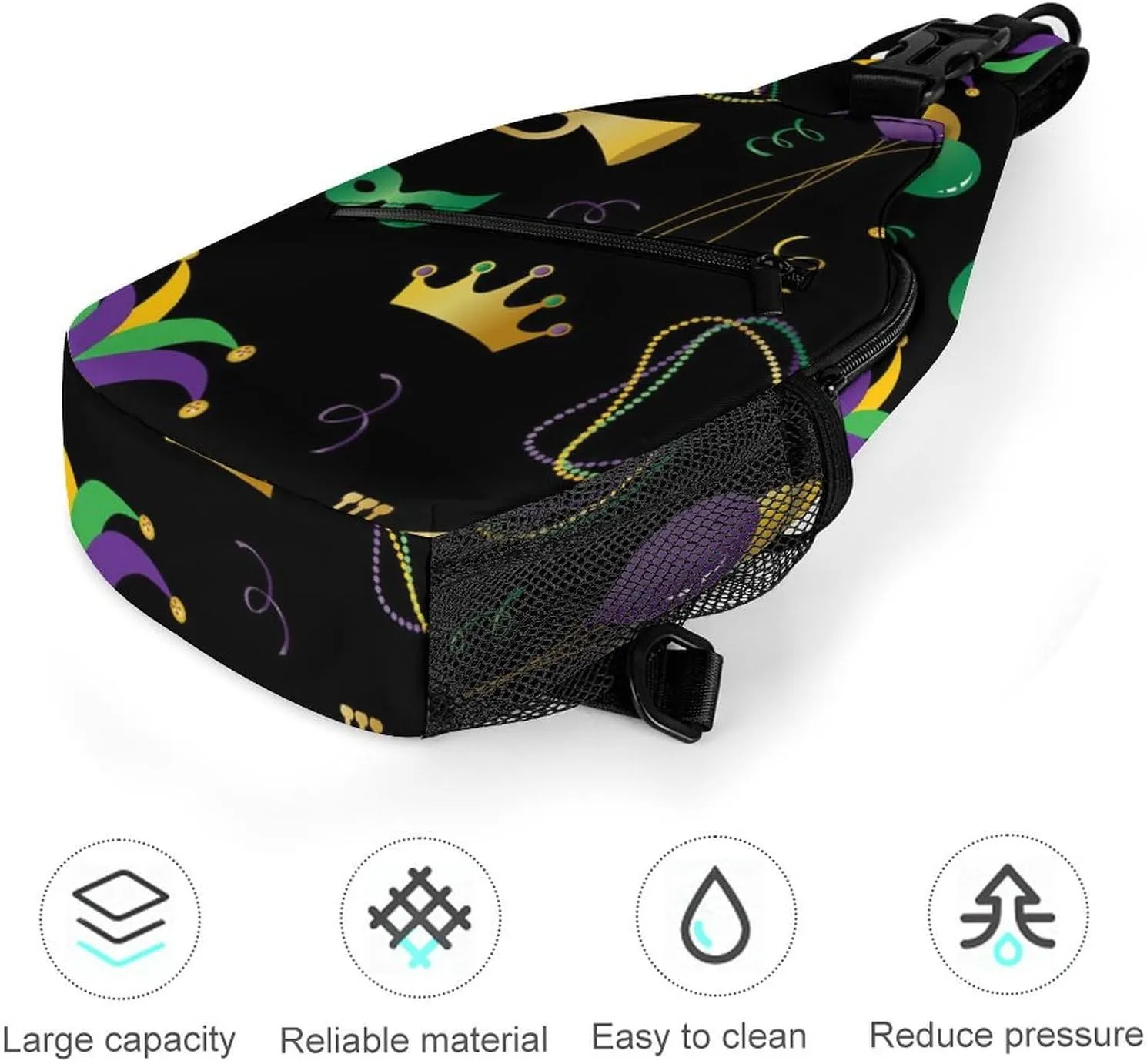 Casual Sling Backpack, Rope Bag, for Mardi Gras Pattern Shoulder Crossbody Bag Chest Pack, Bookbag, Gym Bags Sack Daypack Outdoor Backpack for Man Women Lady s