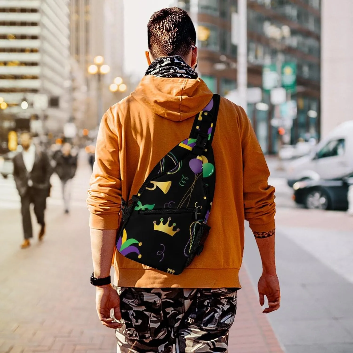 Casual Sling Backpack, Rope Bag, for Mardi Gras Pattern Shoulder Crossbody Bag Chest Pack, Bookbag, Gym Bags Sack Daypack Outdoor Backpack for Man Women Lady s