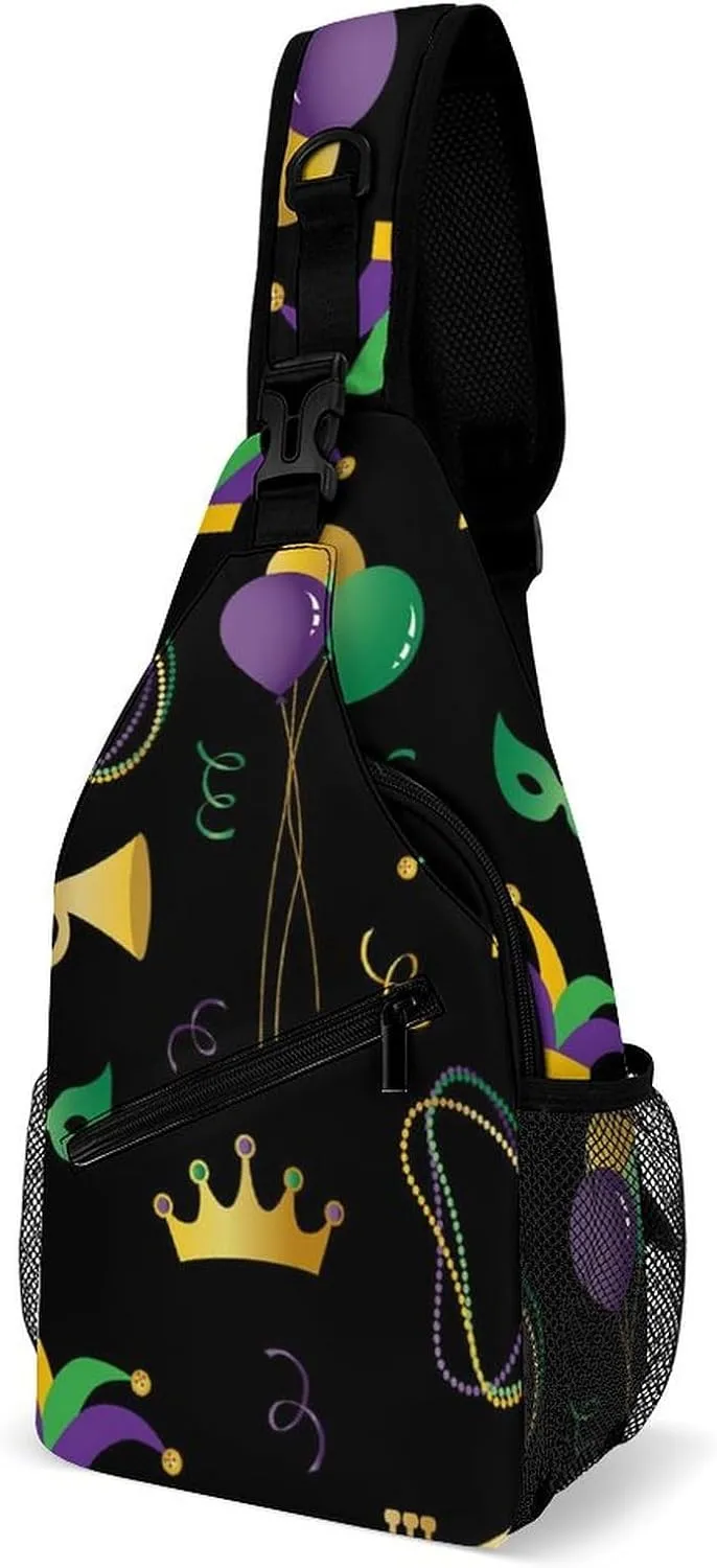 Casual Sling Backpack, Rope Bag, for Mardi Gras Pattern Shoulder Crossbody Bag Chest Pack, Bookbag, Gym Bags Sack Daypack Outdoor Backpack for Man Women Lady s