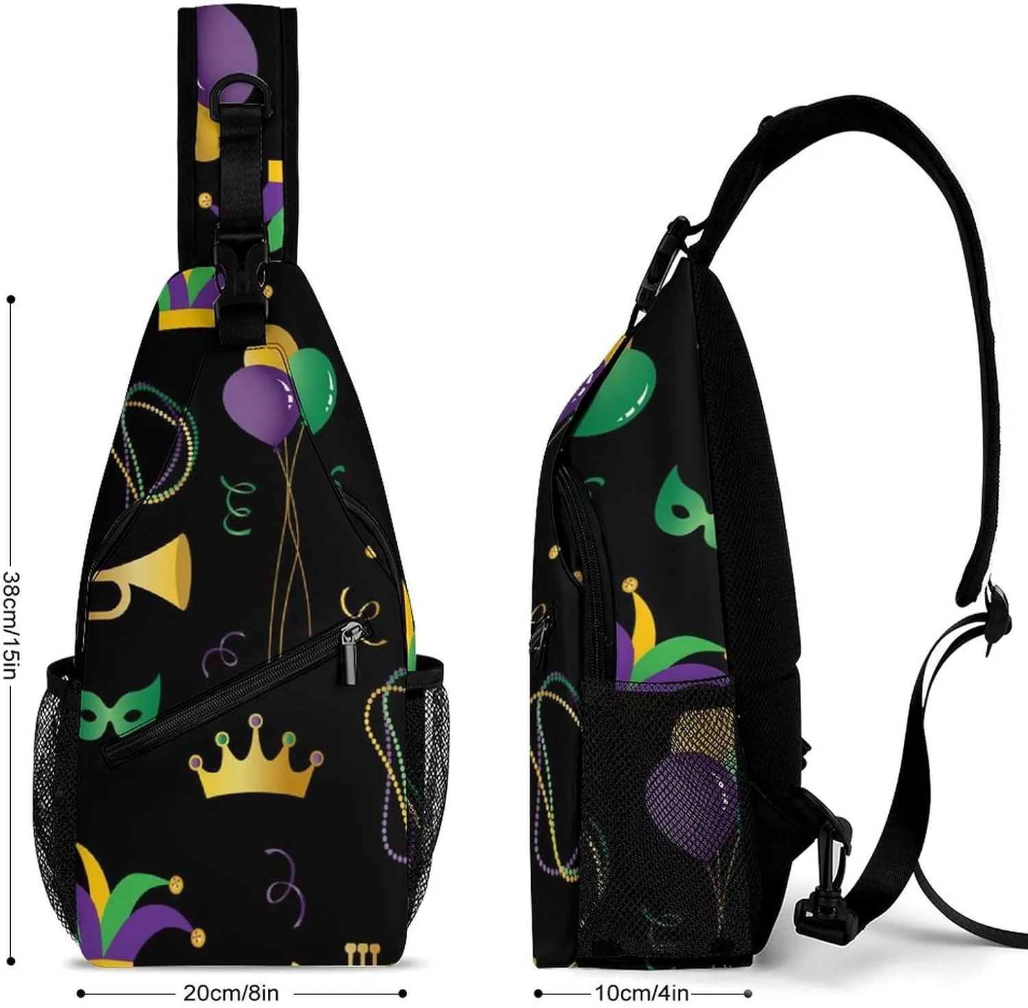 Casual Sling Backpack, Rope Bag, for Mardi Gras Pattern Shoulder Crossbody Bag Chest Pack, Bookbag, Gym Bags Sack Daypack Outdoor Backpack for Man Women Lady s