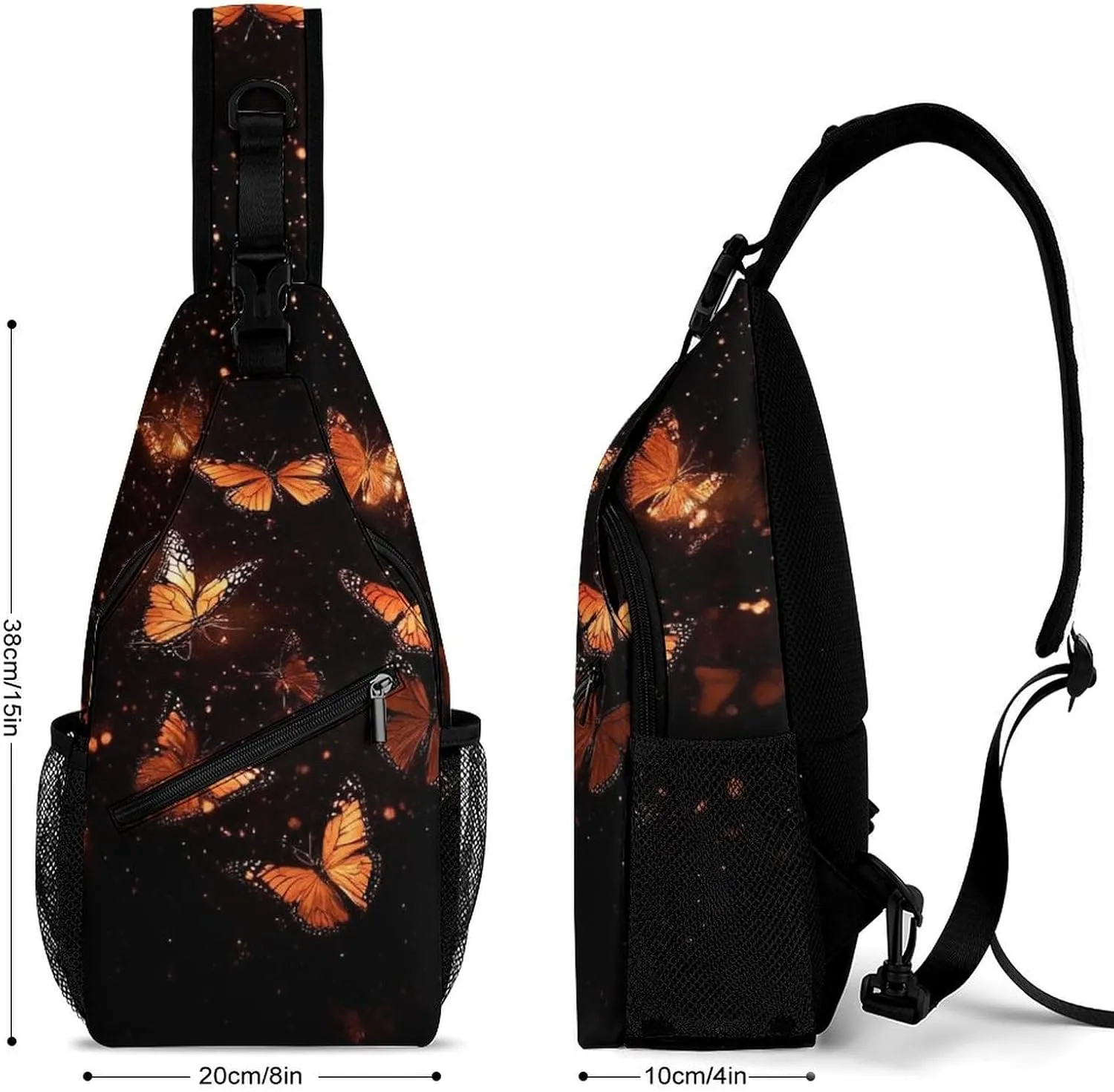 Casual Sling Bag for Men Women, Large Capacity Crossbody Bag Monarch Butterfly Butterflies Art Gym Shoulder Bag Travel Daypacks with Adjustable Strap