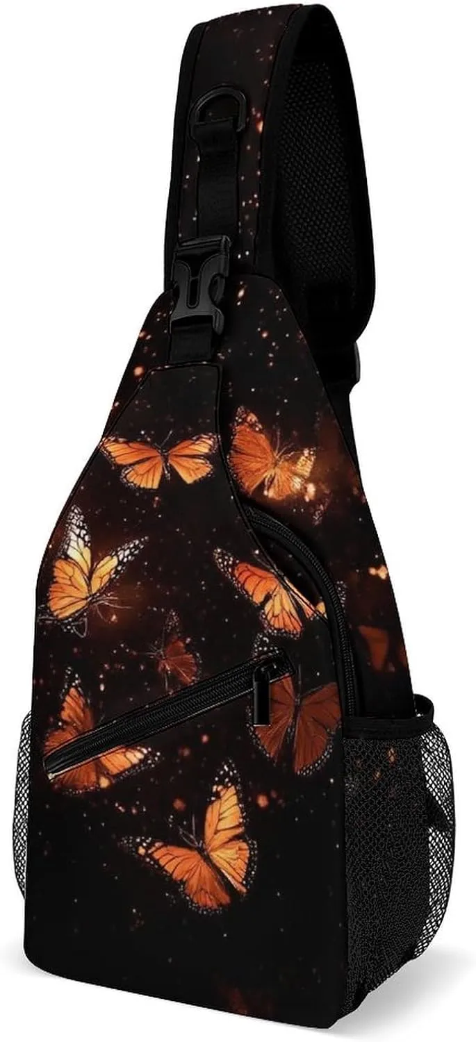 Casual Sling Bag for Men Women, Large Capacity Crossbody Bag Monarch Butterfly Butterflies Art Gym Shoulder Bag Travel Daypacks with Adjustable Strap