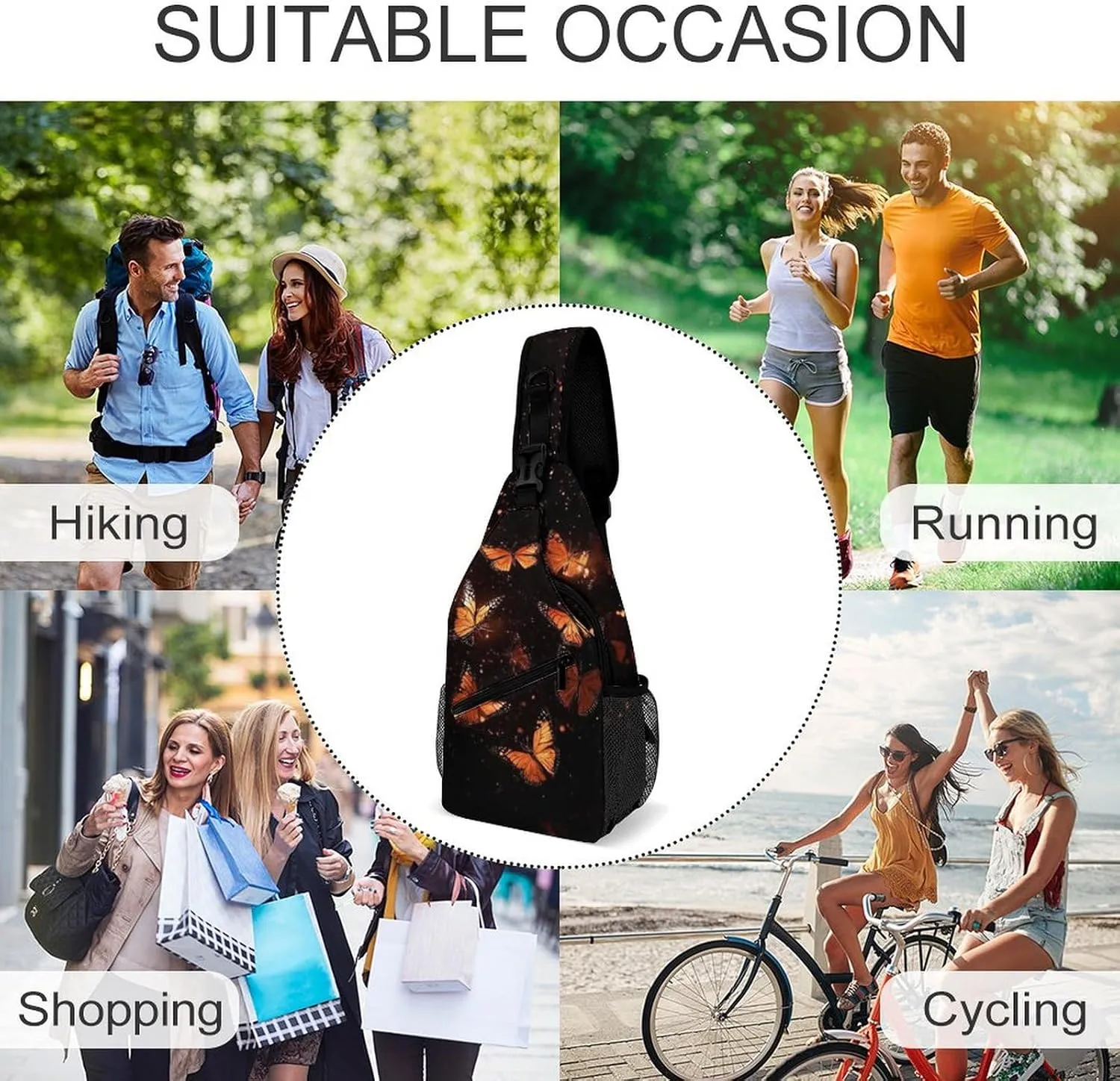 Casual Sling Bag for Men Women, Large Capacity Crossbody Bag Monarch Butterfly Butterflies Art Gym Shoulder Bag Travel Daypacks with Adjustable Strap