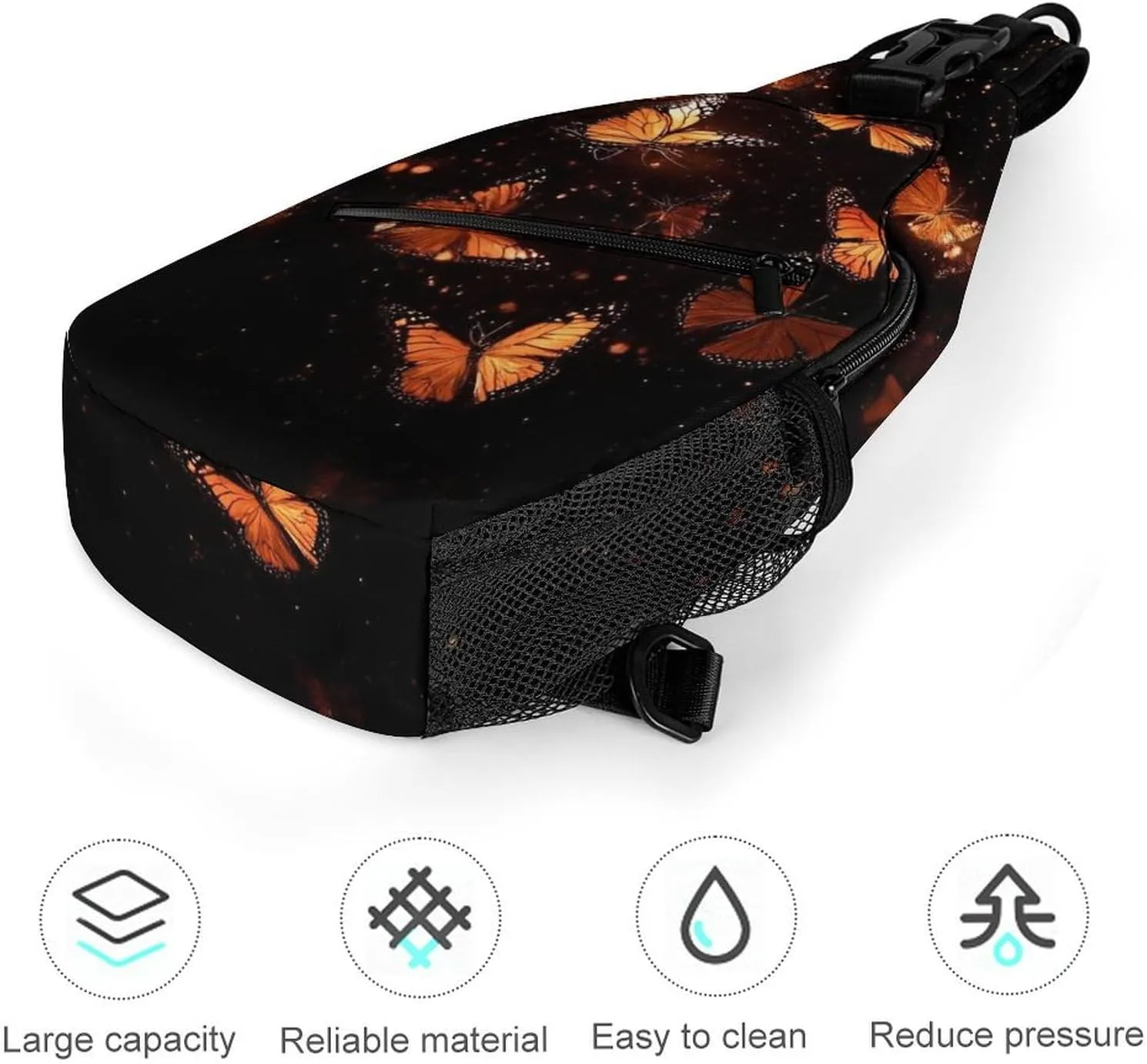 Casual Sling Bag for Men Women, Large Capacity Crossbody Bag Monarch Butterfly Butterflies Art Gym Shoulder Bag Travel Daypacks with Adjustable Strap