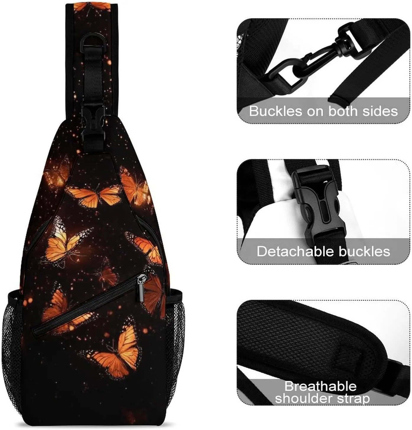 Casual Sling Bag for Men Women, Large Capacity Crossbody Bag Monarch Butterfly Butterflies Art Gym Shoulder Bag Travel Daypacks with Adjustable Strap