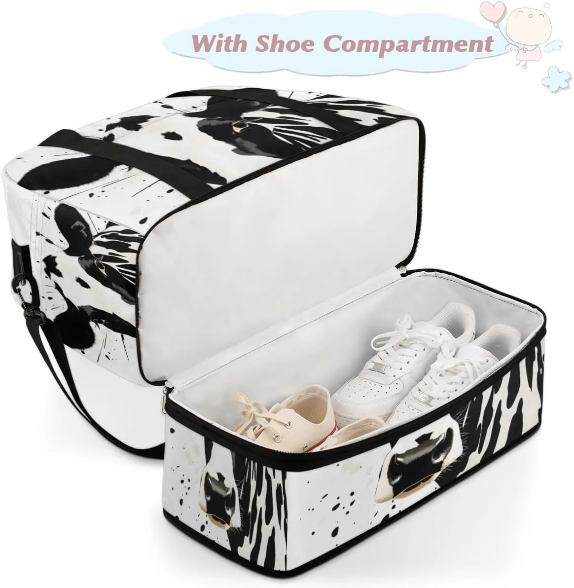 Cattle Cow Print Foldable Travel Duffel Bag Overnight Weekender Bag with Shoes Compartment Sports Gym Bag for Men Women