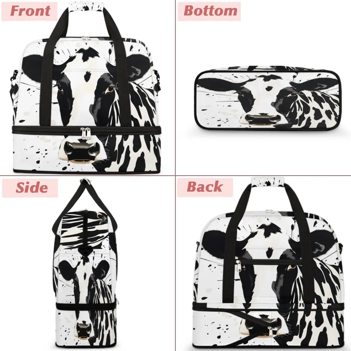 Cattle Cow Print Foldable Travel Duffel Bag Overnight Weekender Bag with Shoes Compartment Sports Gym Bag for Men Women