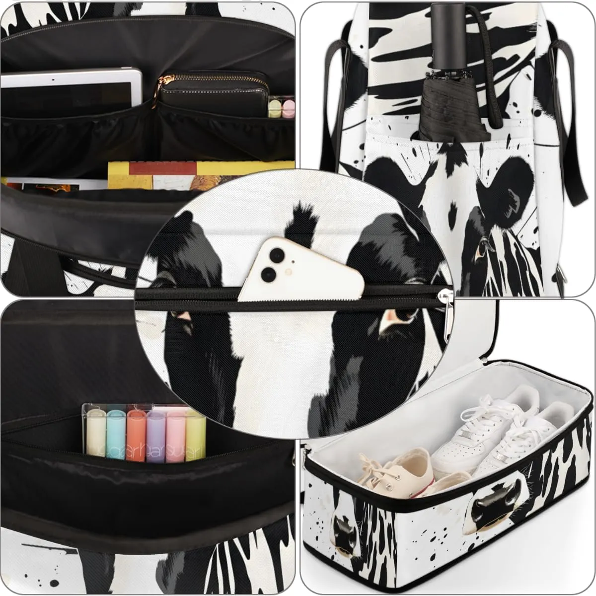 Cattle Cow Print Foldable Travel Duffel Bag Overnight Weekender Bag with Shoes Compartment Sports Gym Bag for Men Women