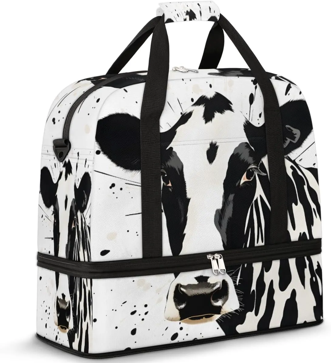 Cattle Cow Print Foldable Travel Duffel Bag Overnight Weekender Bag with Shoes Compartment Sports Gym Bag for Men Women