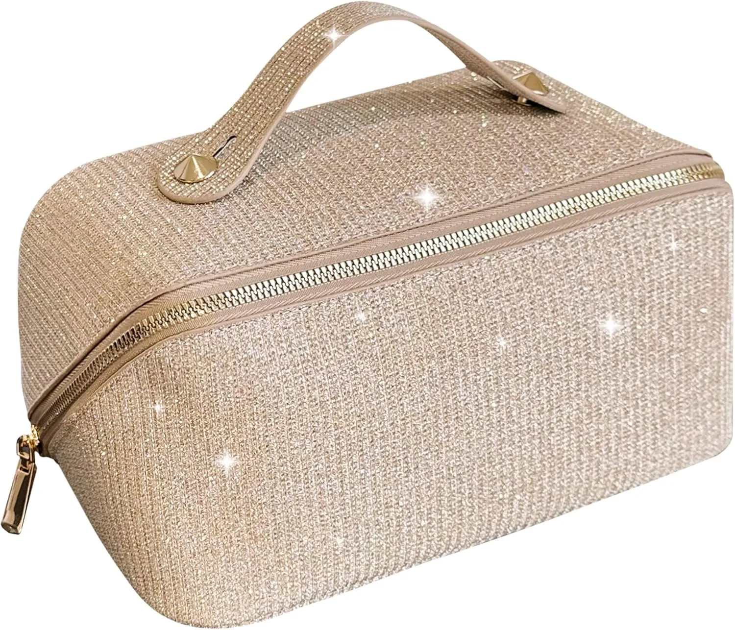 Cessfle Large Capacity Travel Cosmetic Bag Glitter Makeup Bag Everything Sparkly Shiny Make up Bag Portable Sequin Toiletry Travel Bag with Handle and Divider for Women