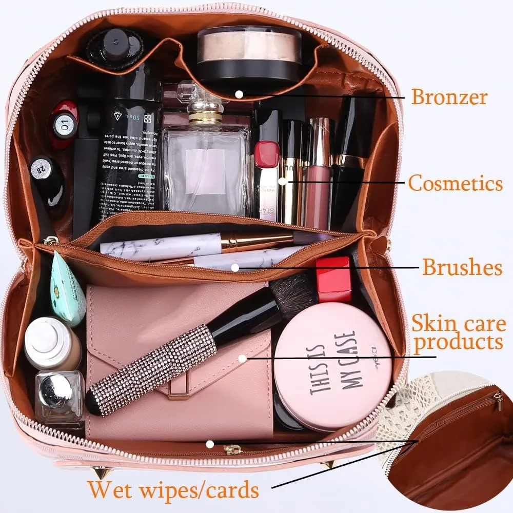 Cessfle Travel Makeup Bag, Checkered Makeup Bag Large Capacity Cosmetic Bag, Parallel Makeup Bag Large Makeup Bags for Women with Handle and Divider
