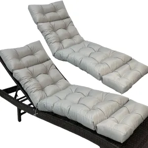 Chaise Lounge Cushion Outdoor, Patio Lounge Chair Cushion with Ties for Indoor Outdoor Furniture, Waterproof Replacement Long Chair Cushion (Light Gray)