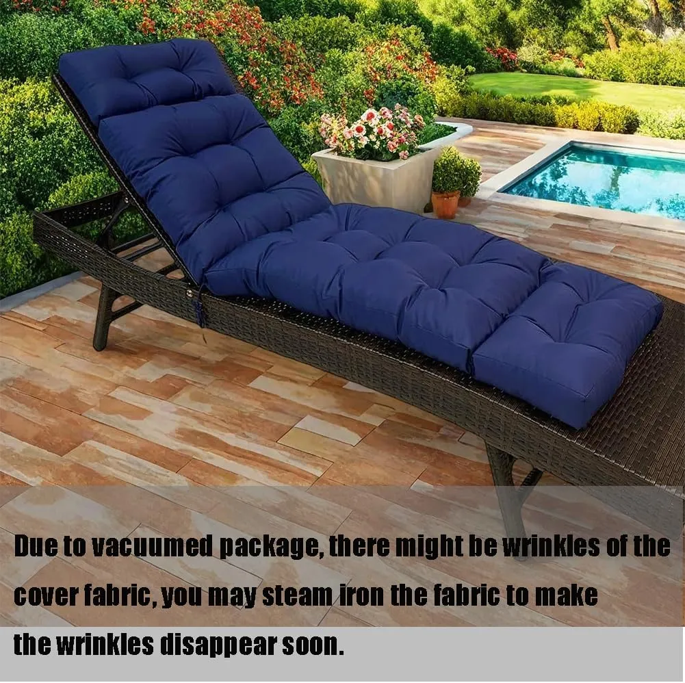 Chaise Lounge Cushion Outdoor, Patio Lounge Chair Cushion with Ties for Indoor Outdoor Furniture, Waterproof Replacement Long Chair Cushion (Light Gray)