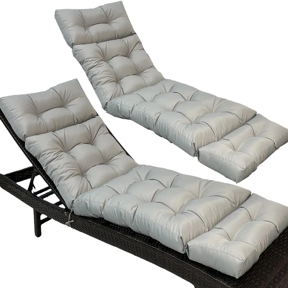 Chaise Lounge Cushion Outdoor, Patio Lounge Chair Cushion with Ties for Indoor Outdoor Furniture, Waterproof Replacement Long Chair Cushion (Light Gray)