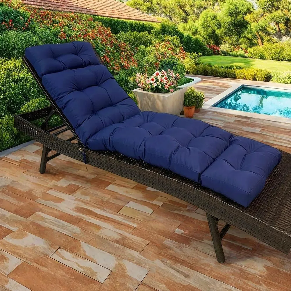 Chaise Lounge Cushion Outdoor, Patio Lounge Chair Cushion with Ties for Indoor Outdoor Furniture, Waterproof Replacement Long Chair Cushion (Light Gray)
